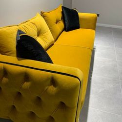 Jasmine Mustard Velvet Sofa & Loveseat 🎁 Living Room Set Sala 