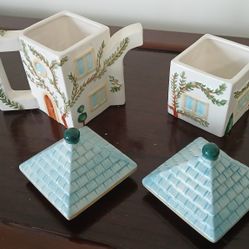 Swid Powell Cypress Figural Teapot & Lid and matching sugar pot