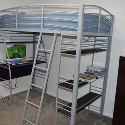 Bunk Bed Over Desk + Mattress 