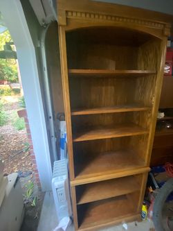 Solid Oak Bookcase - Tall 6'4" Arched Top - 5 Shelves