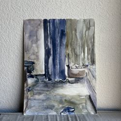 Abstract Blue and Green Watercolor Painting