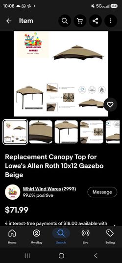 Replacement Canopy Top for Lowe's Allen Roth 10x12 Gazebo Beige