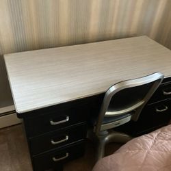 Vintage Black Desk with Light Laminate Top – Chair Included 