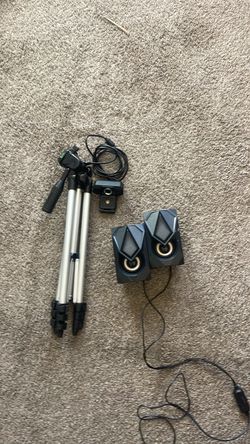 Gaming speakers webcam and tripod