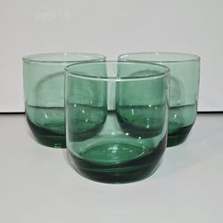Anchor Hocking Green Lowball Rocks Glasses Set of 3 Vintage Glass Drinkware