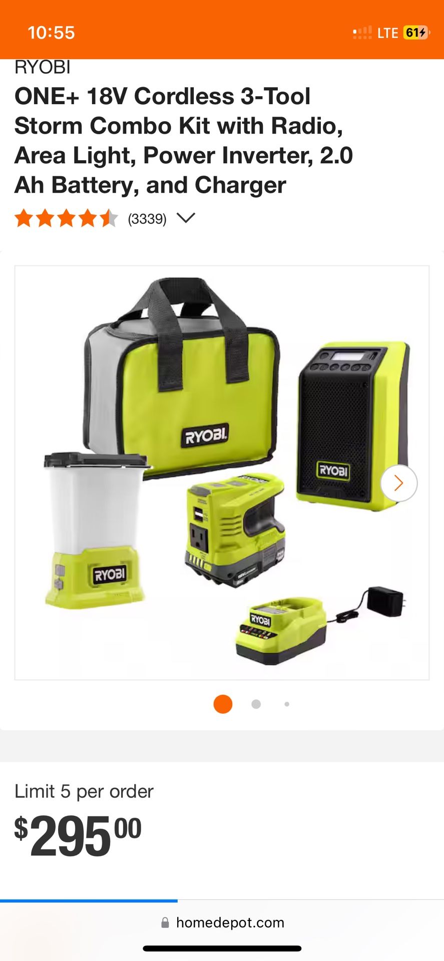 Tools for Sale Ryobi 18V Cordless 3-Tool Storm Combo Kit