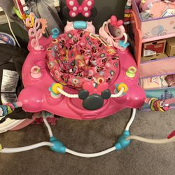  Bright Starts Disney Baby MINNIE MOUSE PeekABoo Baby Activity Center Jumper with 8 Toys, Lights & Sounds, 360-Degree Seat, 6-12 Months (Pink/Blue)