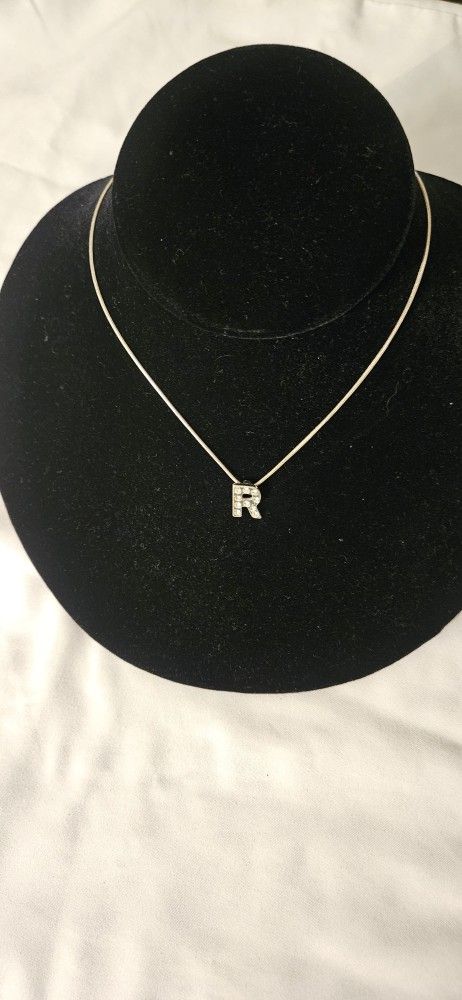"R" Siler And Rhinestone Necklace $10 OBO