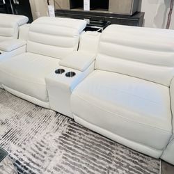 Genuine Leather Home Theater Sectional With Console