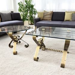 Pair Of Vintage End Tables Brass And Glass Top 
