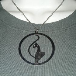 Siamese Cat Pendant On Silvertone Chain Necklace