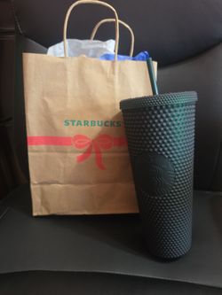 Starbucks tumbler cup, twenty four ounces, brand new black with green tints, final sale.