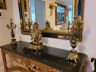 Bronze Clock And 2 Candelabras Set