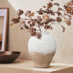 Rustic Vintage Terracotta Vase White & Brown Accent, 11"，D2722