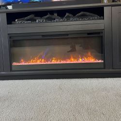 Linette Black 84" Modern Electric Fireplace Wood TV Stand | Doors | Shelves | Storage | Entertainment Center