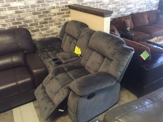 Grey Couch (Reclining Chairs and Cup Holders)