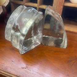 Vintage Mid Century Modern Blenko Glass Ice Bookends Bookholders 