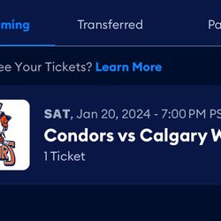 1 Condors Ticket For January 20th
