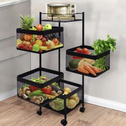 360 Degree Rotating Metal Vegatable Storage Rack w/Swing Out Shelves