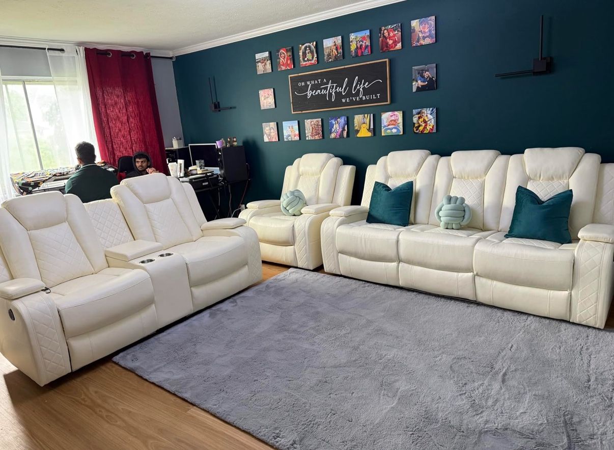 New White Leather Power Reclining Couch