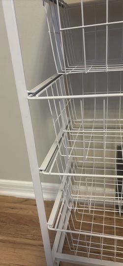 White metal storage drawers