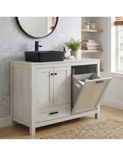 42" Bathroom Vanity Cabinet with Removable Laundry Hamper, White