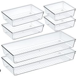 
6 Pack Clear Plastic Drawer Organizer Set, Acrylic Non Slip Non Cracking Kitchen Drawer Storage Tray Large Size Divider, Multifunctional Storage for 