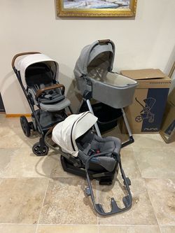 Nuna Mixx Stroller With Car Seat And Bassinet With Stand White Canopy
