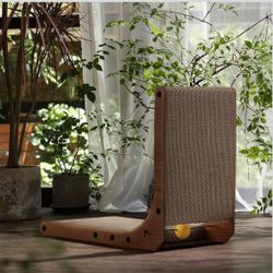  Cat Scratcher, 18.9 Inch L Shape Cat Scratch Pad, Vertical Cat Scratcher Wall Mounted, Cat Scratching Cardboard with Ball Toy for Indoor Cat