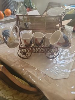 6  rooster mugs 
