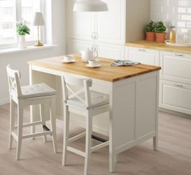 Large White Wood Kitchen Island / Storage Shelf