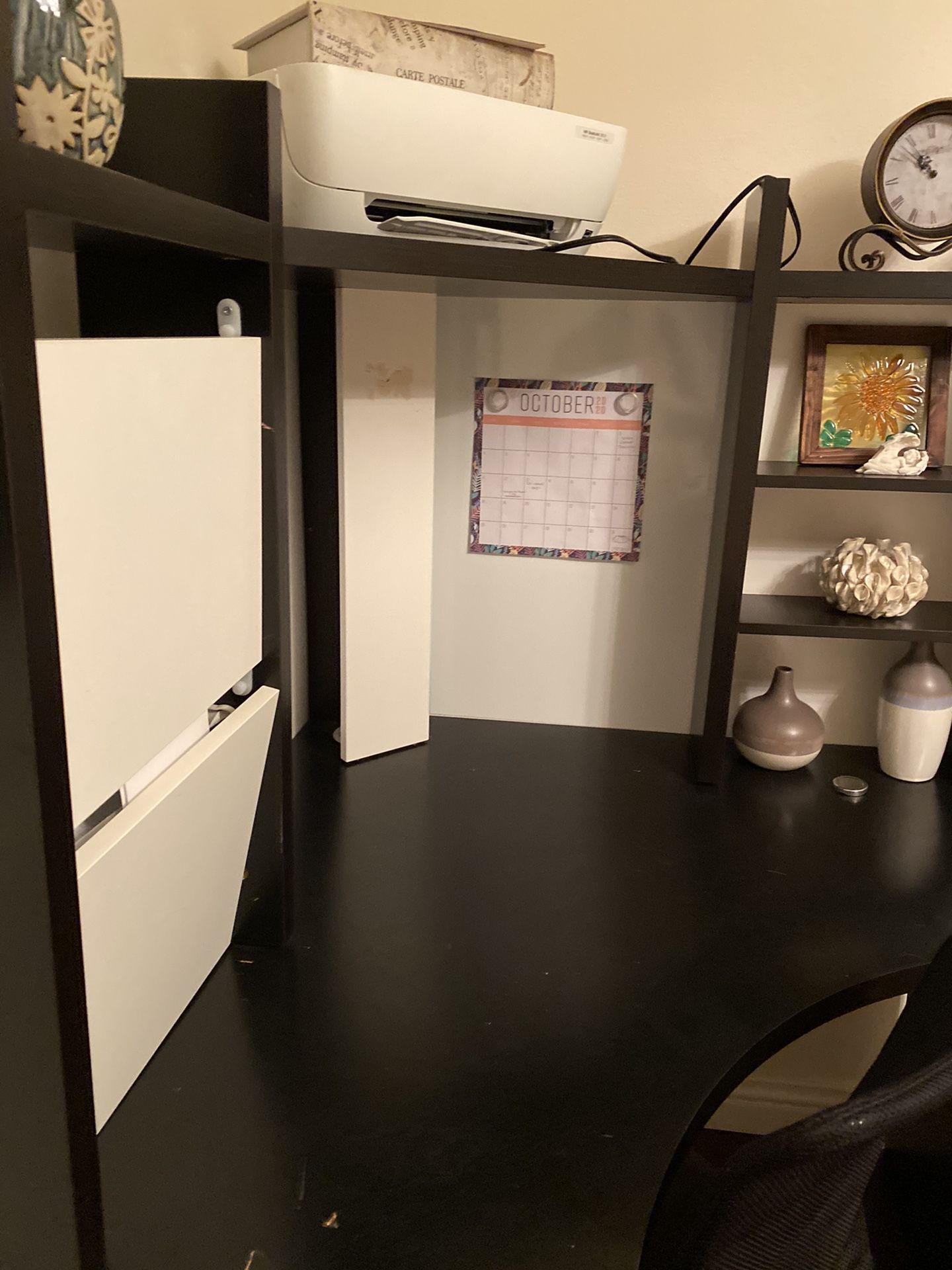 Dark brown Wooden Study Computer Corner Desk With Drawer