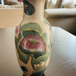 Ceramic Vase With Hand Painted Lotus 