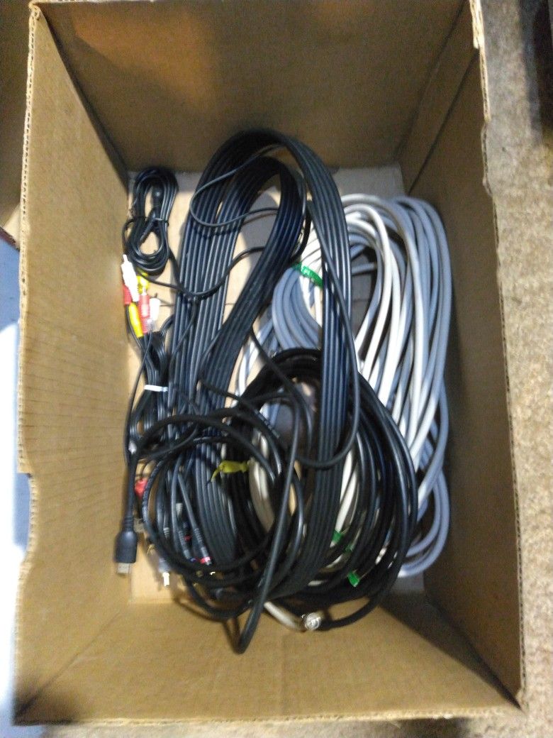 Box Of HDMI, VCR, Coax TV Cable