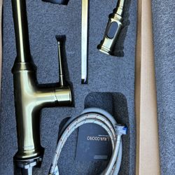 Brushed Gold Kitchen Faucet with Pull Down Sprayer, Single Handle Gold Kitchen Sink Faucet, Brushed