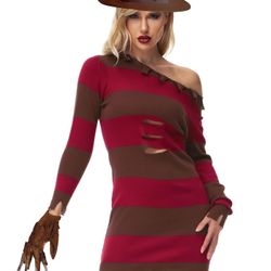 Freddy Krueger Dress and Glove Large Women Halloween Costume 