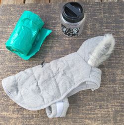 Dog Lot Small Coat, Poop Bags, And Halloween Snack Container 