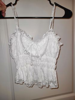 White Lace Crop Top with Tie Front