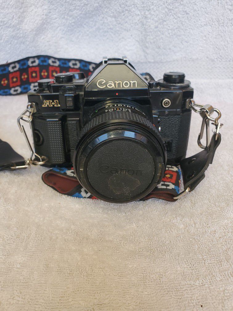 Canon A-1 Camera with 3 Lenses 