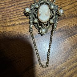 Vintage Ornate Cameo Brooch With Pearls