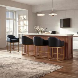 Modern BarStools Black Faux Leather 4pcs