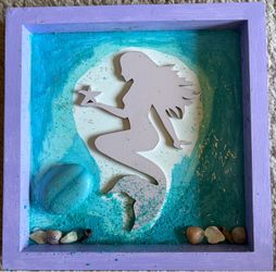 7”x7” Lavender & Pink Tide&Tales Mermaid Wall Decor, 3D Framed Room Decor, Pastel Nautical Bedroom Decor