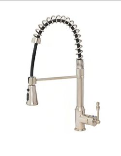 Akdy Commercial-Style Spring Neck Single-Handle Pull-Down Sprayer Kitchen Faucet With 2-function Sprayer in Brushed Nickel