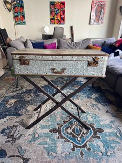 Laforce Metal Side End Gray Accent Table with Suitcase Style Top