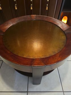 Round Wood Coffee Table with Metal Center – Solid & Unique