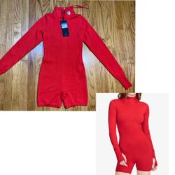 NIKE Every Stitch Considered TEAM USA Olympic Red Wool Bodysuit Zip Romper Sz M 
