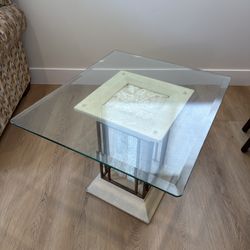 2 Glass Top Greek/Roman Column End Tables