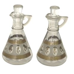 Vintage Cruet Bottle Set W/Stoppers Gold Wheat Pattern