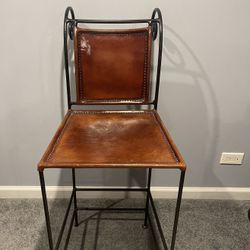 William Sheppee Leather And Wrought Iron Bar Stool
