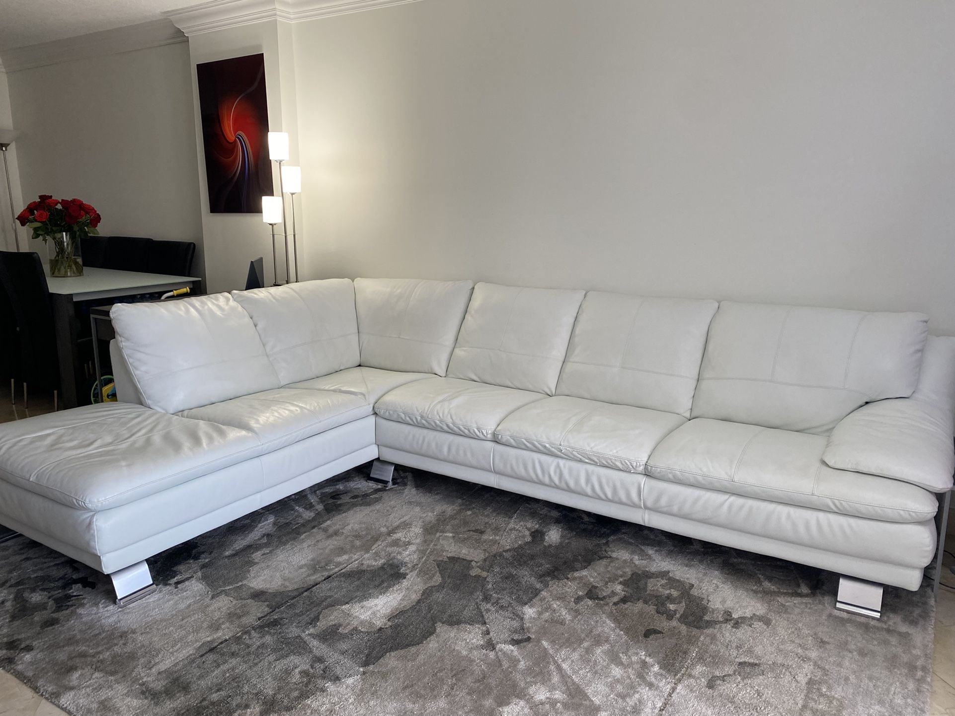 Rio White Leather Corner Sofa